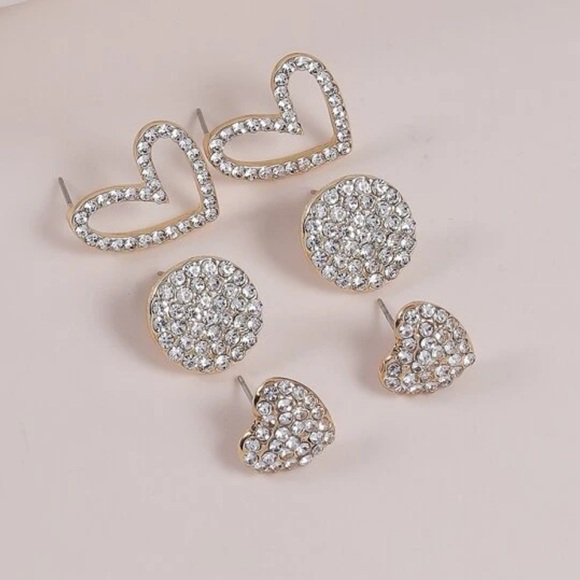 Bling Heart Stud Trio - Clear - Picture 1 of 3